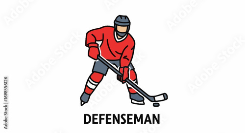 Cartoon Illustration of a Hockey Player in Action, Emphasizing Team Sports and Athletic Skills for Sports-related Content and Educational Purposes.