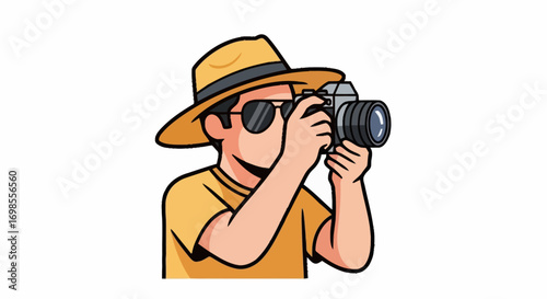 Photographer Vector Illustration Capturing Moments, Ideal for Travel Blogs, Photography Courses, and Tourism Campaigns, or Stock Photography Websites