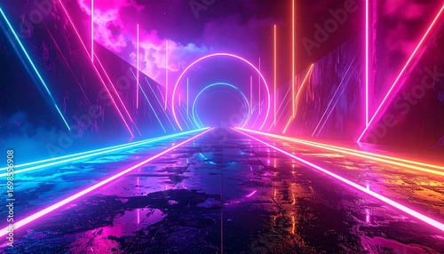 Fototapeta Naklejka Na Ścianę i Meble -  Neon tunnel with vibrant colors (17)