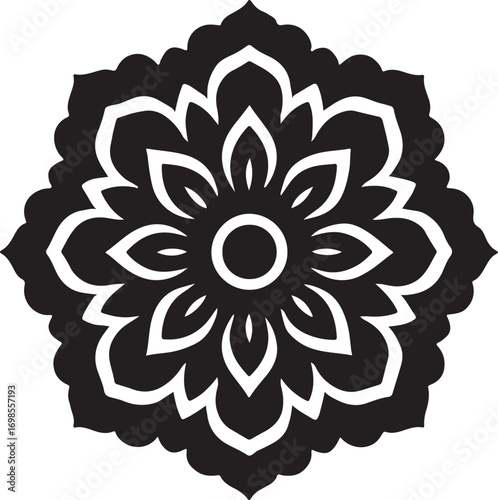 Stylized black and white floral mandala vector illustration