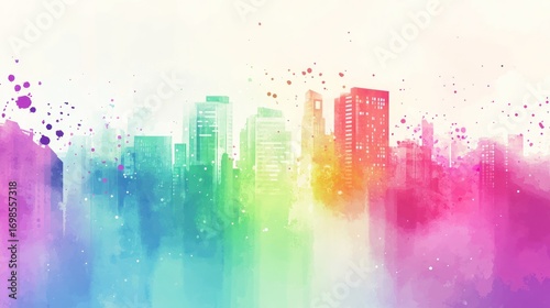 Colorful cityscape watercolor