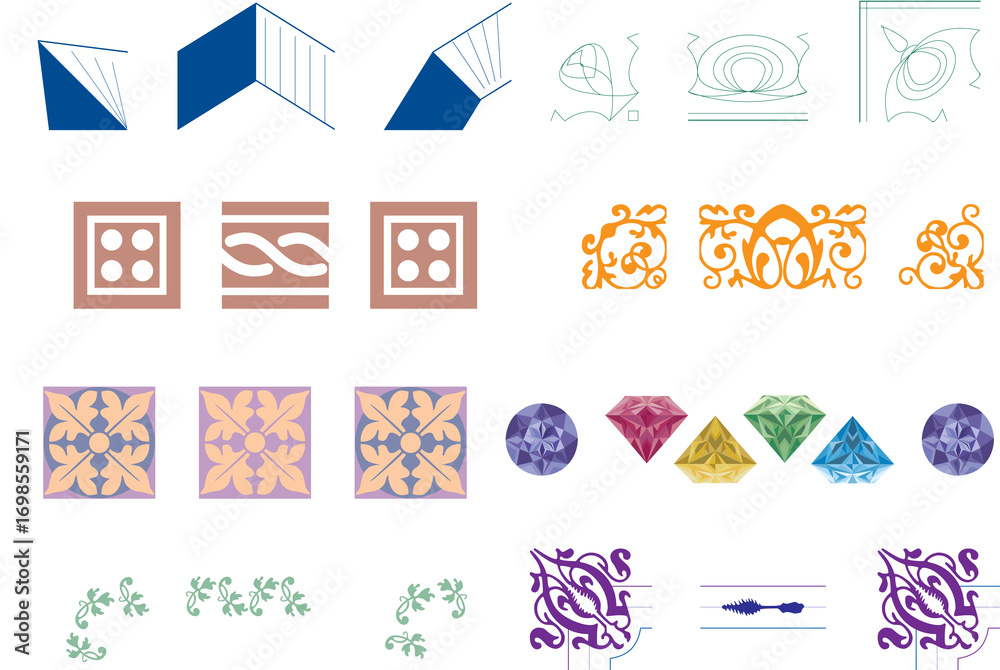 Naklejka premium A collection of diverse graphic design elements and patterns.