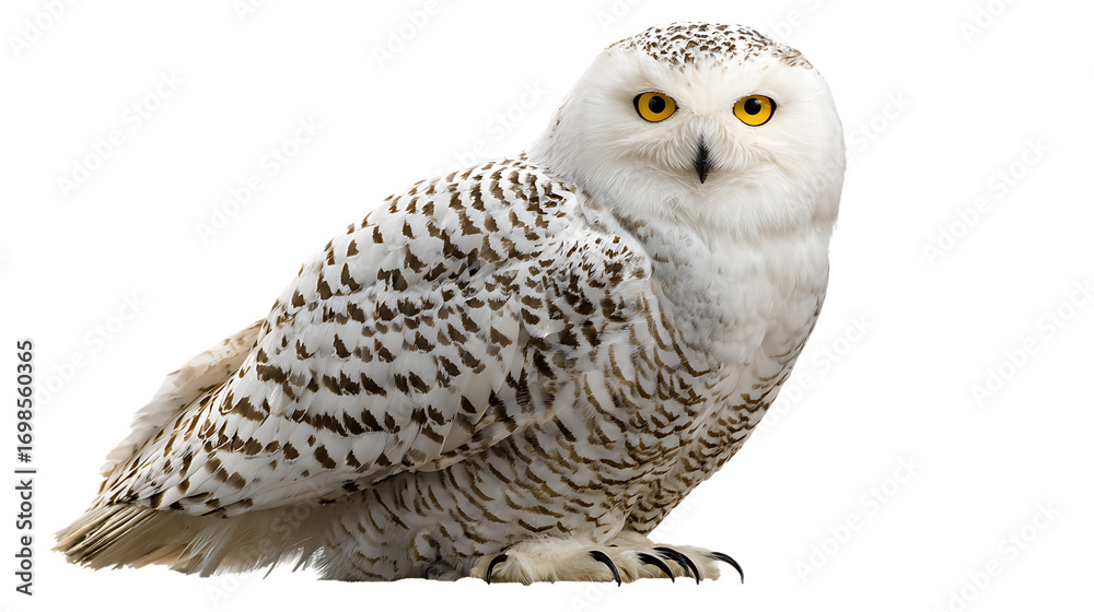Obraz premium Snowy owl with yellow eyes isolated on transparent background