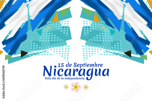 Translation: September 15, Nicaragua, Happy Independence day. Happy Independence Day of Nicaragua vector illustration. Suitable for greeting card, poster and banner.