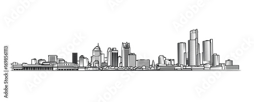 Line art vector illustration of the Detroit skyline in Michigan