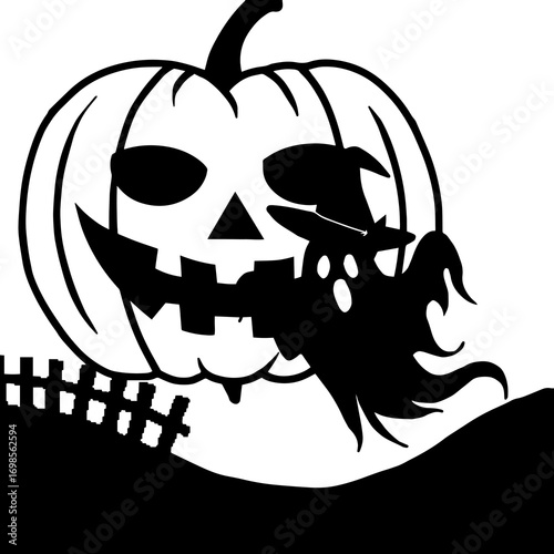 halloween pumpkin with skull vector illustration