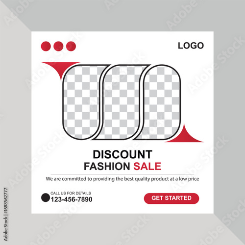 Fashion Discount Sale: Modern design fashion sales social media banner template with template frame to insert photo 