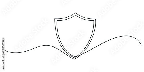 Shield, Protection, Security continuous one line drawing . One line draw graphic design vector illustration