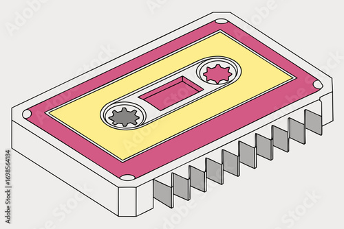 Retro cassette tape with pink and yellow design
