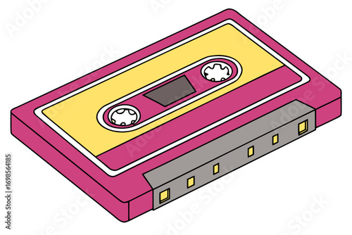 Retro pink and yellow cassette tape illustration