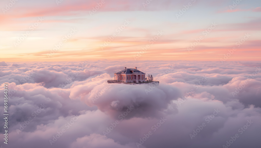 Fototapeta premium An Elegant House on a Cloud Island