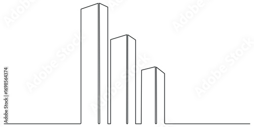 Building with construction crane in continuous one line drawing. Single line art illustration of building construction with crane. Vector illustration.