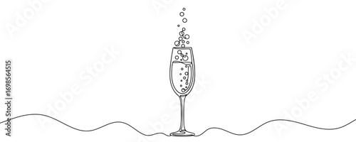 Continuous one line drawing of champagne glass. holiday symbol. vector illustration.