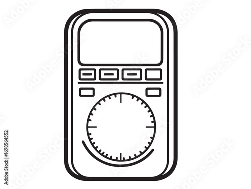Electric Digital Multimeter Illustration in Professional Clean Minimal Line Art
