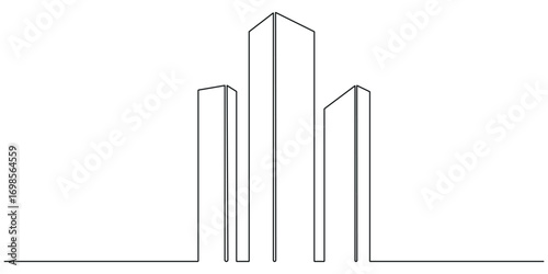 Continuous one line drawing of modern building vector illustration. High rise building in one line drawing illustration. Editable stroke.