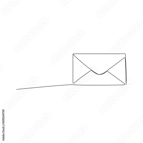 Minimal hand drawn envelope with a heart stamp, One line paper envelope email message post letter send sketch outline drawing vector illustration design
