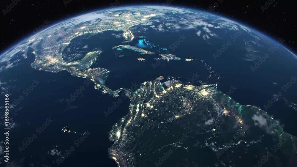 Planet Earth from Space at Night Showing the Americas. Stock Video ...