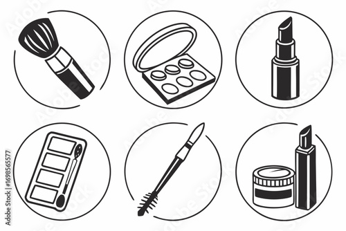 Collection of makeup icons in circles