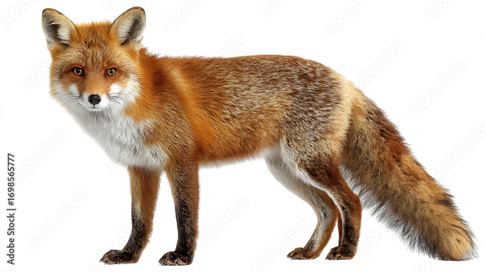 Fototapeta premium Red fox standing on a transparent background, isolated on transparent background