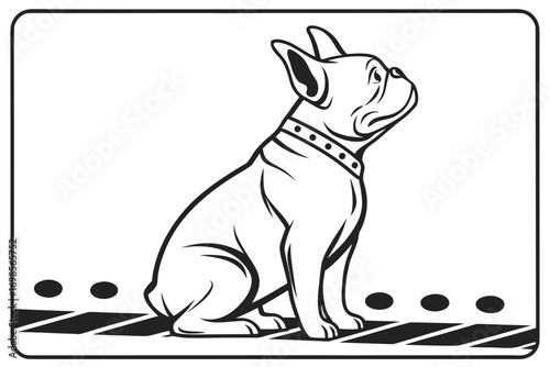 Stylized french bulldog sitting and looking up