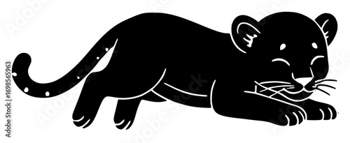 Cute Playful Black Panther Cub Silhouette Illustration