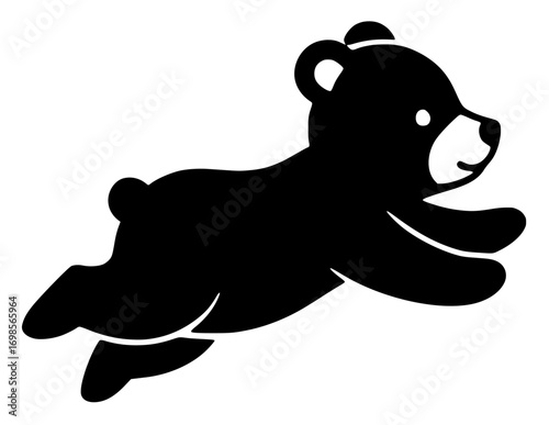 Cute black bear cub jumping silhouette illustration