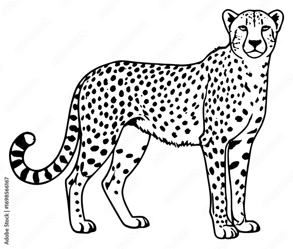 Fototapeta premium Black and White Cheetah Outline Illustration