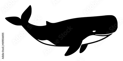 Black silhouette of a whale on white background