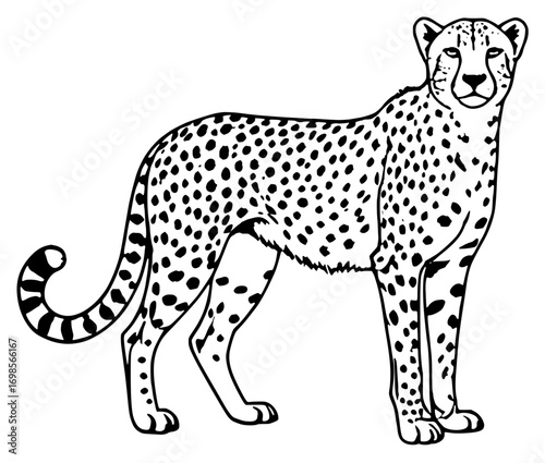 Black and White Cheetah Outline Illustration