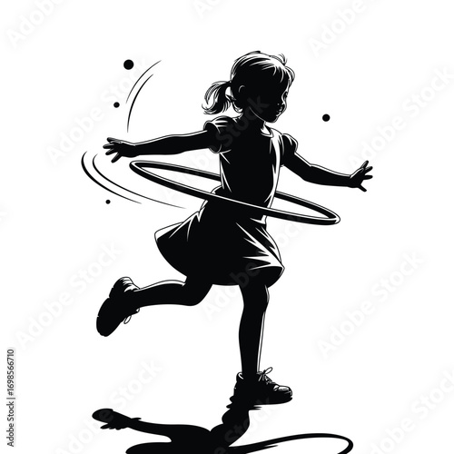 Silhouette of a Girl Hula Hooping with Energy and Joyful Movement Expressed Through Playful Shapes and Contrasting Light