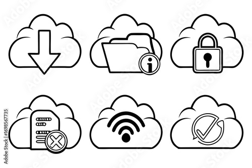Cloud computing icons with download lock folder wifi and checkmark