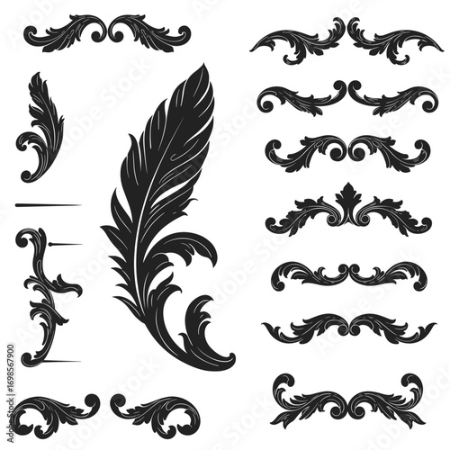 Ornate black floral vector elements in various designs and shapes  