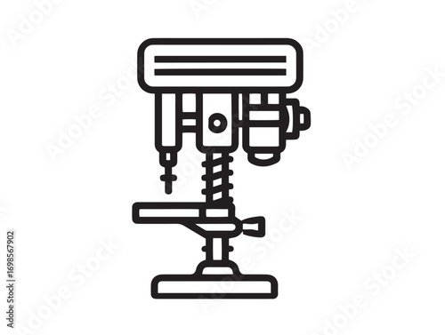 Industrial Drill Press Icon in Professional Minimal Vector Line Art