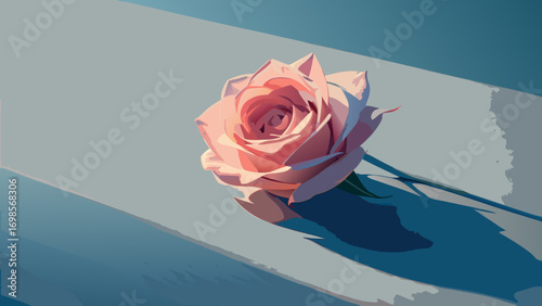 A stunning red rose in the snow, a symbol of romance and love, with delicate white petals and green leaves