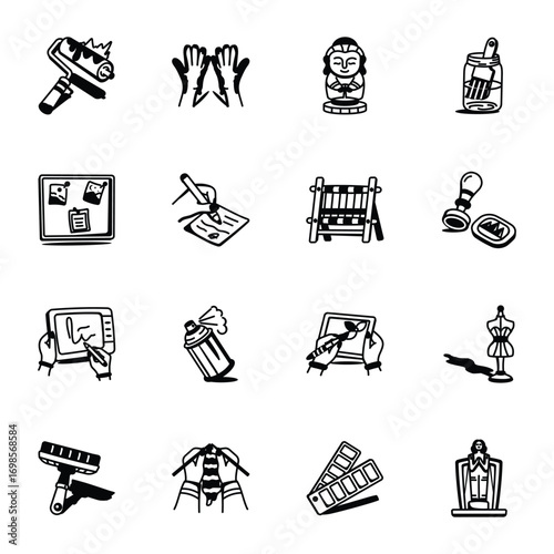Premium Bundle of 16 Art Supplies Hand Drawn Icons