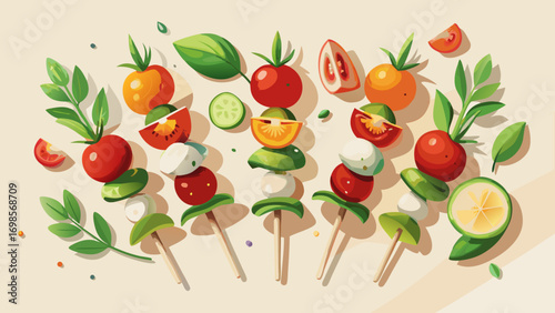 A vibrant vector illustration of ripe red tomatoes and fresh green lettuce, perfect for a healthy organic salad
