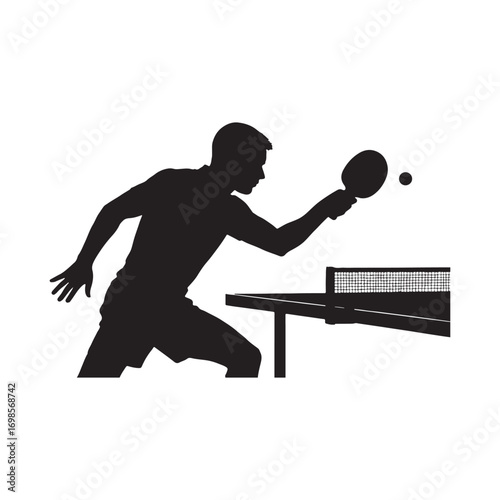 Dynamic Table Tennis Player Silhouette Delivering Powerful Forehand Stroke in Competitive Indoor Game Achieving Precision and Speed Embodying Focused Athleticism