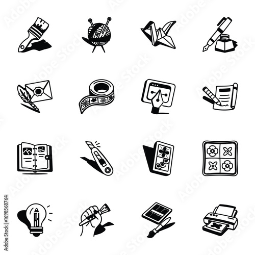 Handy Pack of Crafting Equipment Doodle Icons 