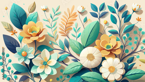 Seamless vector floral pattern with vintage spring flower and leaf illustration