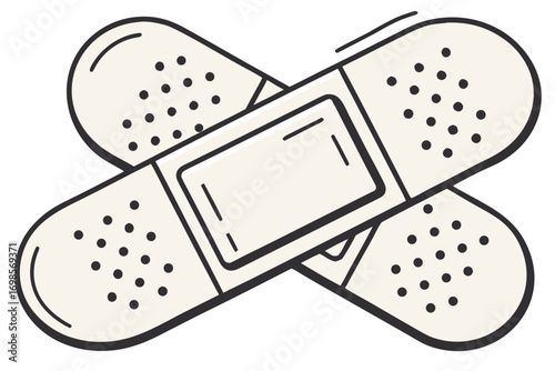 Two bandages crossed over each other with a white background