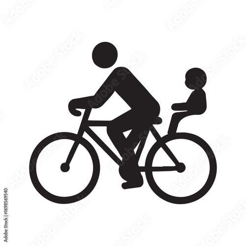 Iconic Silhouette of Father and Child Cycling Together Representing Family Transportation and Recreation Emphasizing a Healthy Lifestyle and Enjoyable Outdoor Activities for Generational Bonding