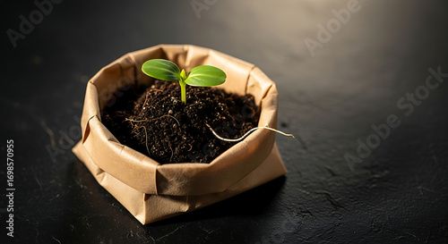A close-up of a new plant seedling. 