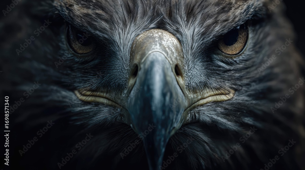 Fototapeta premium an eagle with a strong and focused expression. its beak is open, and its gaze seems intense and forward looking