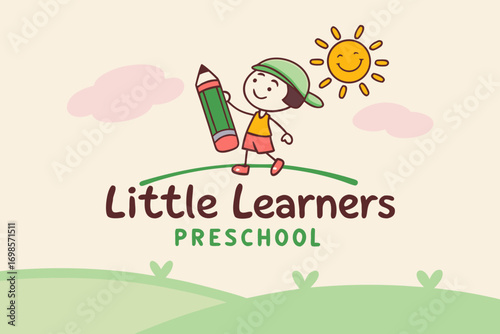 Little learners preschool logo with cheerful child and sun