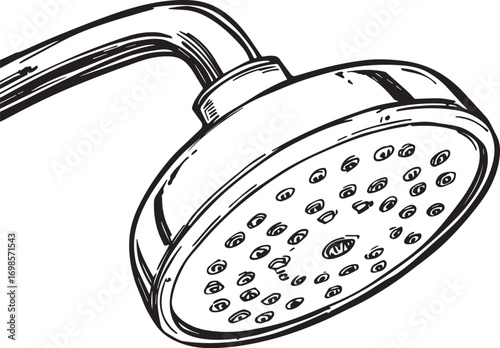High-quality vector illustration of a modern bathroom shower set with shower head and mixer. Ideal for sanitary ware catalogs, plumbing fixture designs, bathroom renovation, and interior projects.