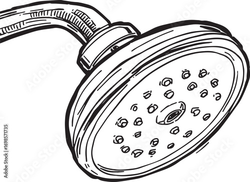 High-quality vector illustration of a modern bathroom shower set with shower head and mixer. Ideal for sanitary ware catalogs, plumbing fixture designs, bathroom renovation, and interior projects.