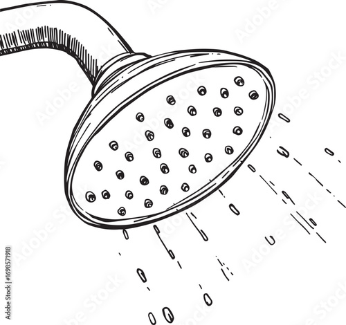 High-quality vector illustration of a modern bathroom shower set with shower head and mixer. Ideal for sanitary ware catalogs, plumbing fixture designs, bathroom renovation, and interior projects.