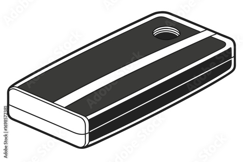 Stylized isometric view of a rectangular electronic device