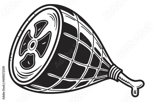 Stylized black and white illustration of a ham hock