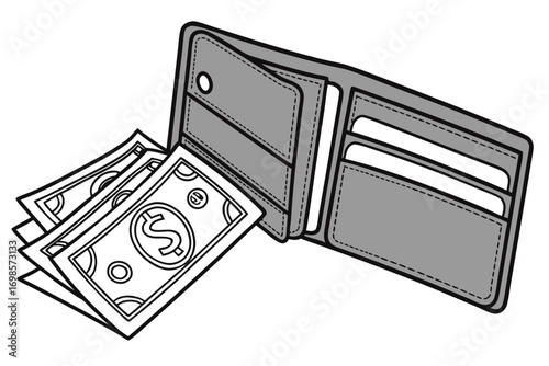 Open wallet with dollar bills and credit cards